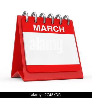 Red Desktop Calendar Icon Showing a March Month Page on a white background 3d Rendering Stock Photo