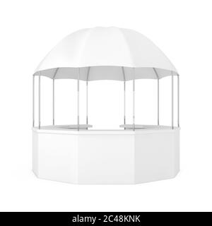 White Empty Promo Trade Show Canopy Tent Shelter Umbrella Mockup on a white background. 3d Rendering Stock Photo