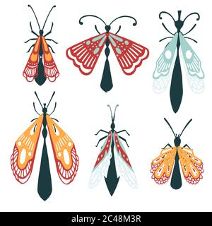Set of cartoon simple beetle collection colored different insects flat vector illustration isolated on white background Stock Vector