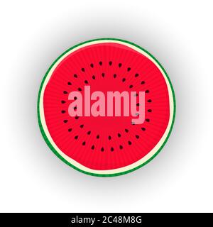 Sliced watermelon  and leaf, vector icon over white background Stock Vector