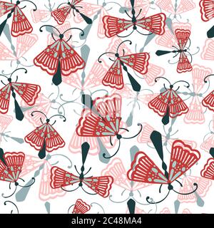 Seamless pattern of cartoon simple beetle collection colored insects flat vector illustration on white background Stock Vector