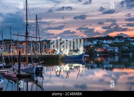 Kinsale, Cork, Ireland. 25th June, 2020. Fishing trawler Rachel Jay tied up to the pier before dawn in Kinsale, Co. Cork, Ireland. - Credit; David Creedon / Alamy Live News Stock Photo