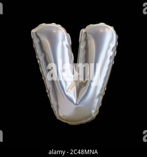 Silver Balloon Letter V, Realistic 3D Rendering on a black background Stock Photo