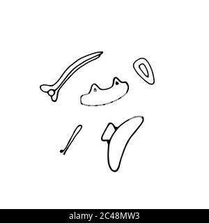 Set of hair accessories. Hairpins and hair clip for women hairstyles. Doodle hand drawn vector illustration. Stock Vector