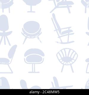 Seamless pattern silhouette of different wooden chairs for office home or yard flat vector illustration on white background Stock Vector