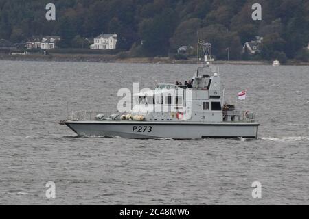 HMS Pursuer (P273), an Archer-class (or P2000) patrol boat operated by the Royal Navy, on the Firth of Clyde during Exercise Joint Warrior 19-2.. Stock Photo