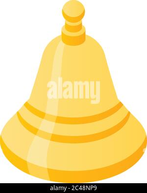 Gold bell notification icon, isometric style Stock Vector
