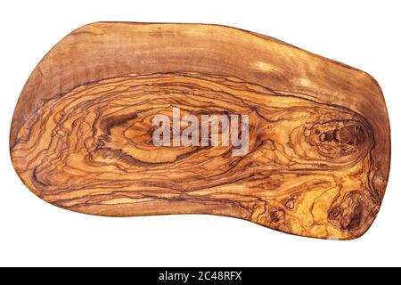 natural wooden chopping board - olive wood - isolated on white background Stock Photo