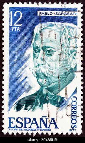 SPAIN - CIRCA 1977: A stamp printed in Spain from the 'Personalities' issue shows Pablo Sarasate (violinist), circa 1977. Stock Photo