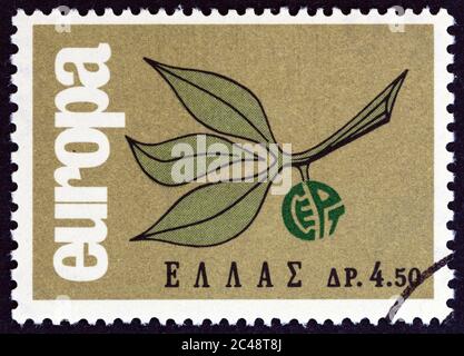 GREECE - CIRCA 1965: A stamp printed in Greece from the 'Europa' issue shows Europa sprig, circa 1965. Stock Photo