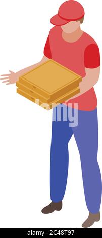 Courier delivery pizza icon, isometric style Stock Vector
