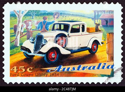 AUSTRALIA - CIRCA 1997: A stamp printed in Australia from the 'Classic Cars' issue shows Ford Coupe Utility, 1934, circa 1997. Stock Photo