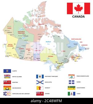 canada administrative and political vector map with flags Stock Vector