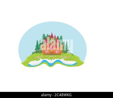 Magic world of tales, fairy castle appearing from the book Stock Vector