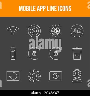 Unique Line Mobile Apps Icons Set Stock Vector