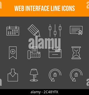 Web Interface 12 Vector Icons in One Set Stock Vector