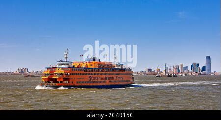 Staten Island Ferry going from Manhattan to Staten Island. New York City, USA. Stock Photo