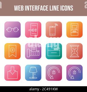 Web Interface 12 Vector Icons in One Set Stock Vector