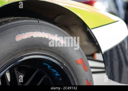 Skradin Croatia, June 2020 Closeup of the text Supersoft on Pirelli P zero slick racing tires Stock Photo