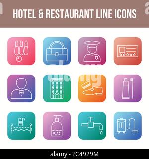 Beautiful Hotel & Restaurant 12 Vector Icons Stock Vector