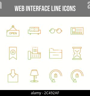 Web Interface 12 Vector Icons in One Set Stock Vector