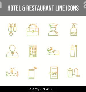 Beautiful Hotel & Restaurant 12 Vector Icons Stock Vector