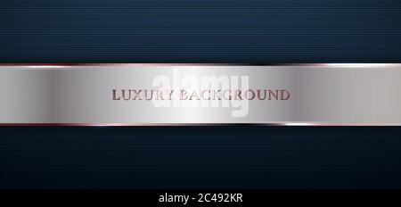 Abstract modern template dark blue background with stripes decoration silver and pink gold line. Luxury style. Vector illustration Stock Vector