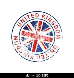 United Kingdom sign, vintage grunge imprint with flag on white Stock Vector