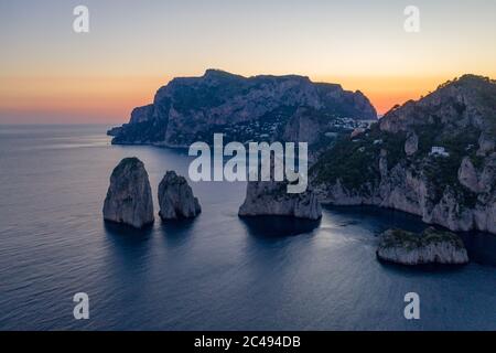 i Faraglioni at sunset, Marina Piccola Stock Photo