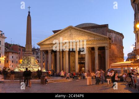 The Pantheon building in Rome, Italy dominating the Piazza della Rotonda at sunset. Stock Photo