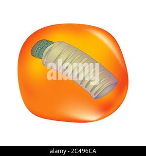Plastic bottle in a drop of amber isolated on white. Plastic garbage inclusion in a amber. Say no to plastic. Problem plastic pollution. Stock vector Stock Vector