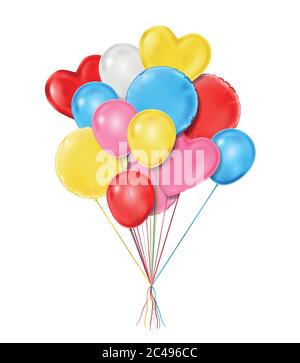 Flying Realistic Glossy Balloons for birthday Party and Celebrations Isolated in White. Realistic Colorful shaped balloons. Vector Illustration Stock Vector