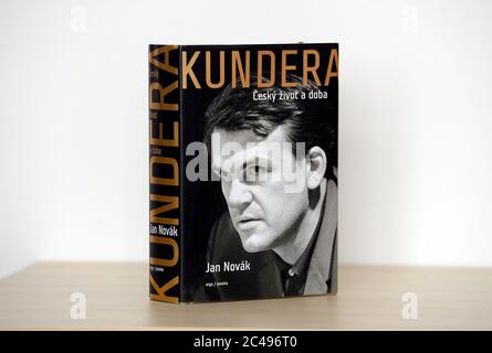 Prague, Czech Republic. 25th June, 2020. A new literary biography of Czech-born writer living in France Milan Kundera, 91, called Kundera: The Czech Life and Times, by Jan Novak, is seen on June 25, 2020, in Prague, Czech Republic. Novak worked on the biographical novel for four years. But he did not talk to Kundera since the writer, living in Paris for 45 years, did not react to Novak's requests for consultations. Credit: Katerina Sulova/CTK Photo/Alamy Live News Stock Photo