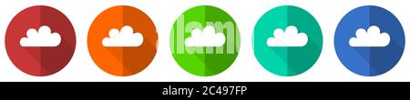 Cloud icon set, red, blue, green and orange flat design web buttons isolated on white background, vector illustration Stock Vector