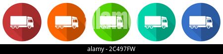 Delivery icon set, red, blue, green and orange flat design web buttons isolated on white background, vector illustration Stock Vector