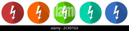 Bolt icon set, red, blue, green and orange flat design web buttons isolated on white background, vector illustration Stock Vector