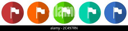 Flag icon set, red, blue, green and orange flat design web buttons isolated on white background, vector illustration Stock Vector