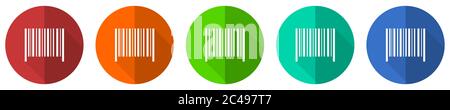 Barcode icon set, red, blue, green and orange flat design web buttons isolated on white background, vector illustration Stock Vector