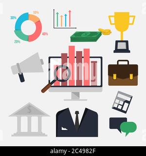 Flat business finance elements set vector image. Various icon elements of business finance theme flat design Stock Vector