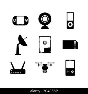 Computer and electronics technology black icon vector design image set Stock Vector