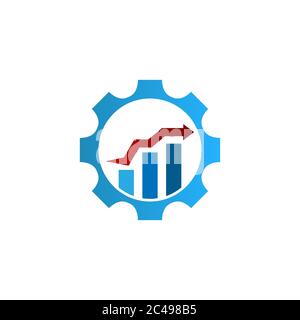 Business finance logo design vector. Logo with graph bar and arrow inside cog gear Stock Vector