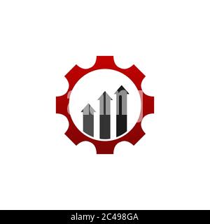 Business finance logo design vector. Logo with graph bar and arrow inside cog gear Stock Vector