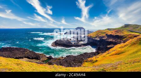 The Nobbies boardwalk and view of Seal Rocks at Point Grant, Phillip Island, Victoria, Australia Stock Photo