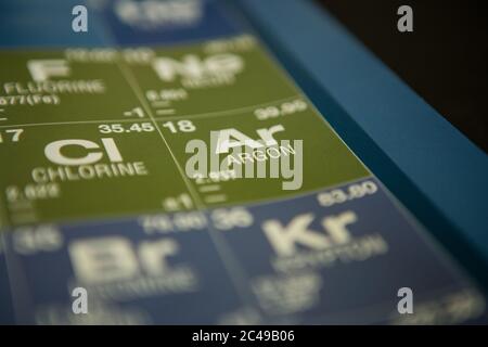 Argon on the periodic table of elements Stock Photo