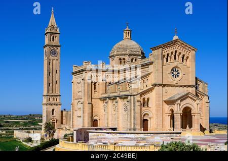 Basilica of the National Shrine of the Blessed Virgin of Ta' Pinu in Gharb on the Island of Gozo,Malta. Stock Photo