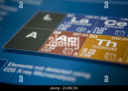 Actinium on the periodic table of elements Stock Photo