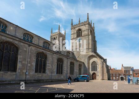 Kings Lynn church, view of St Margaret's church, known also as the Minster, in Saturday Market Place in the historic centre of King's Lynn, Norfolk,UK Stock Photo