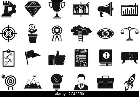 Mission quality icons set. Simple set of mission quality vector icons for web design on white background Stock Vector