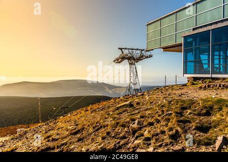 Cableway station on Snezka summit in Giant Mountains, Krkonose National Park, Czech Republic. Stock Photo