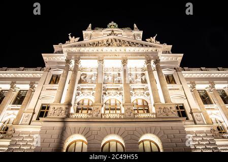 Historical Neo-Renaissance building of National Museum in Prague by night, Czech Republic. Stock Photo